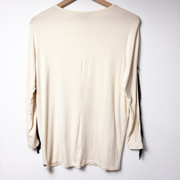ARMANI EXCHANGE CREAM BLACK LONG SLEEVE FRINGE WOMEN BLOUSE SIZE SMALL NWT - Picture 5 of 6